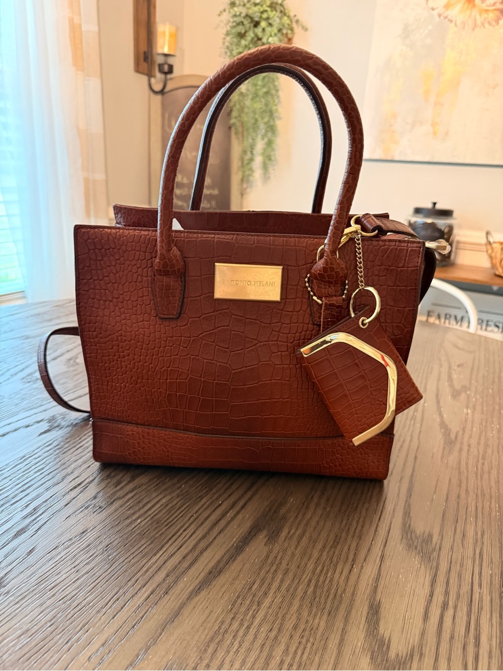 Antonio Melani Croc Embossed Tote with Matching Wallet